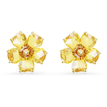 Idyllia stud earrings, Flower, Yellow, Gold-tone plated - Swarovski, 5650571