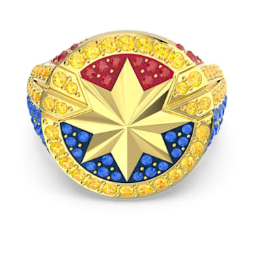 Inel Marvel Captain Marvel, Multicolor, Placat cu auriu - Swarovski, 5650880