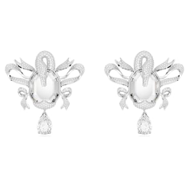 Fashion Swan clip earrings, Swan, White, Rhodium plated - Swarovski, 5650895
