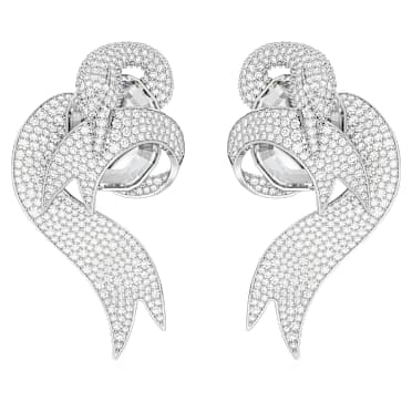 Fashion Swan Ohrclips, Asymmetrisches Design, Schwan, Weiß, Rhodiniert - Swarovski, 5650898