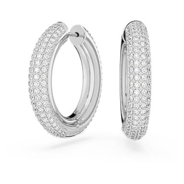 Pendientes de aro Dextera, Medianos, Blancos, Baño de rodio - Swarovski, 5651392