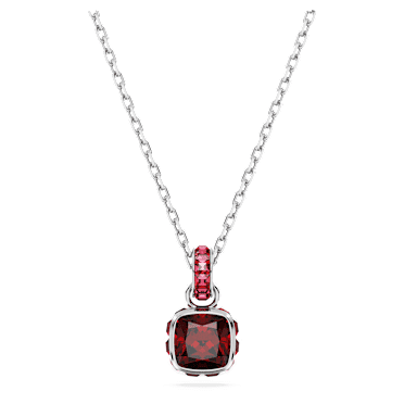 Pingente Birthstone, Lapidação quadrada, Janeiro, Vermelho, Lacado a ródio - Swarovski, 5651709
