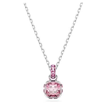 Pingente Birthstone, Lapidação quadrada, Outubro, Rosa, Lacado a ródio - Swarovski, 5651791