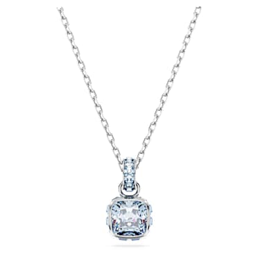 Birthstone 鏈墜, 方形切割, 三月, 藍色, 鍍白金色 - Swarovski, 5651794