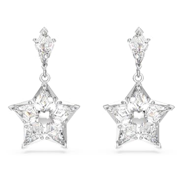 Pendants d'oreilles Stella, Taille cerf-volant, Étoile, Blanches, Métal rhodié - Swarovski, 5652002