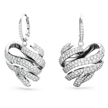 Volta stud earrings, Heart, White, Rhodium plated - Swarovski, 5652029