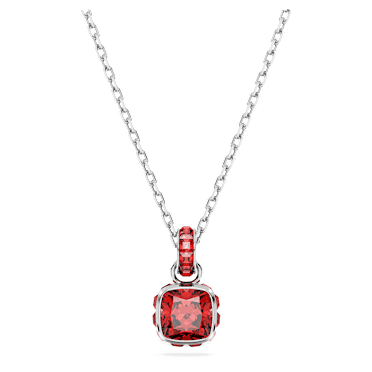 Birthstone จี้สร้อยคอ, เจียระไนทรงสี่เหลี่ยมจัตุรัส, กรกฎาคม, แดง, เคลือบโรเดียม - Swarovski, 5652043