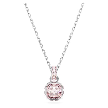 Pingente Birthstone, Lapidação quadrada, Junho, Rosa, Lacado a ródio - Swarovski, 5652044