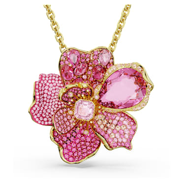 จี้สร้อยคอและเข็มกลัด Idyllia, ฝังแบบพาเว่, ดอกไม้, ชมพู, เคลือบโทนสีทอง - Swarovski, 5652068