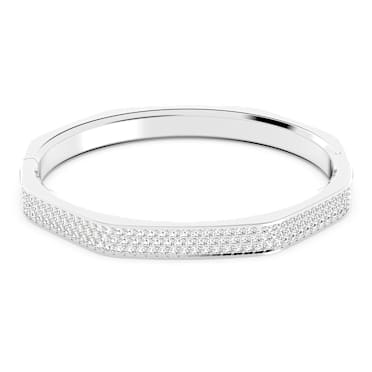 Pevný náramek Dextera, Osmihranný tvar, Bílý, Pokoveno rhodiem - Swarovski, 5652337