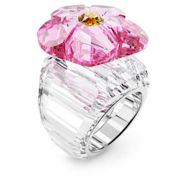 Koktejlový prsten Florere, Květina, Růžová, Pokoveno rhodiem - Swarovski, 5652457