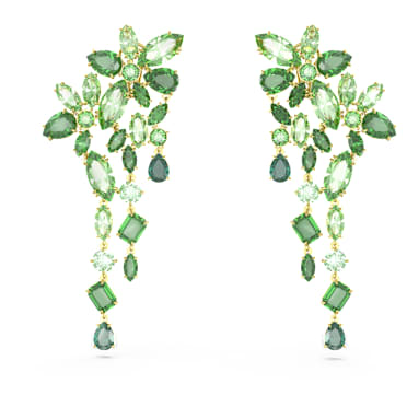 Gema 水滴形耳環, 混合式切割, 綠色, 鍍金色色調 - Swarovski, 5652801