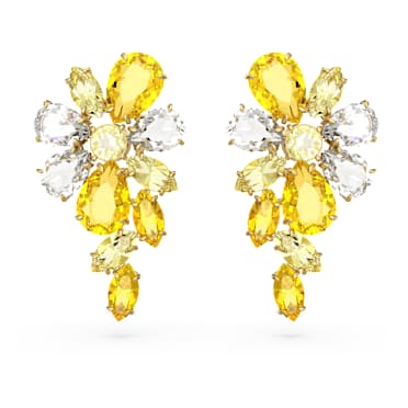 Viseči uhani Gema, Mešani rezi, Roža, Rumeni, PVD zlatega odtenka - Swarovski, 5652802