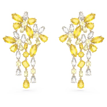 Gema drop earrings, Mixed cuts, Chandelier, Yellow, Gold-tone plated - Swarovski, 5652803