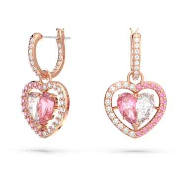 Gema 520 水滴形耳環, 心形, 粉紅色, 鍍玫瑰金色調 - Swarovski, 5653010