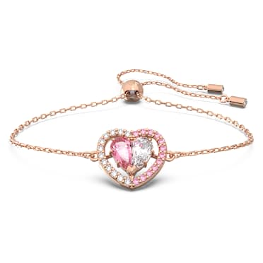 Gema 520 手鏈, 心形, 粉紅色, 鍍玫瑰金色調 - Swarovski, 5653012
