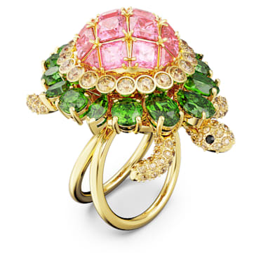 Idyllia 個性戒指, 烏龜, 彩色, 鍍金色色調 - Swarovski, 5653069