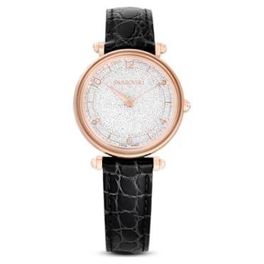 Crystalline Wonder horloge, Swiss Made, Lederen band, Zwart, Roségoudkleurige afwerking - Swarovski, 5653359