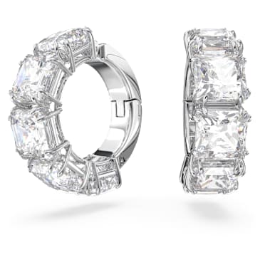 ต่างหูหนีบ Matrix, เจียระไนทรงสี่เหลี่ยมจัตุรัส, ขาว, เคลือบโรเดียม - Swarovski, 5654557