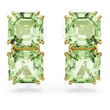 ต่างหูหนีบ Millenia, เจียระไนทรงสี่เหลี่ยมจัตุรัส, เขียว, เคลือบโทนสีทอง - Swarovski, 5654559