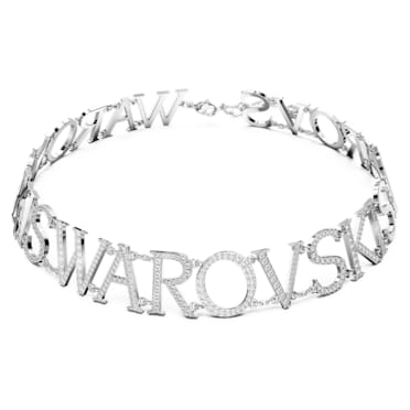 Wordmark choker, Swarovski, White, Rhodium plated - Swarovski, 5656158