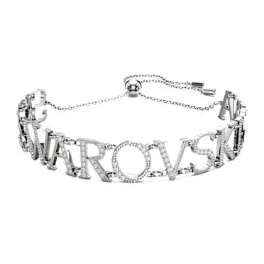 Pulsera Wordmark, Swarovski, Blanca, Baño de rodio - Swarovski, 5656169
