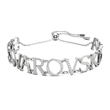 Wordmark bracelet, Swarovski, White, Rhodium plated - Swarovski, 5656169