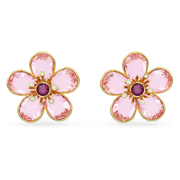 ต่างหูเม็ดเดี่ยว Idyllia, ดอกไม้, ชมพู, เคลือบโทนสีทอง - Swarovski, 5656635