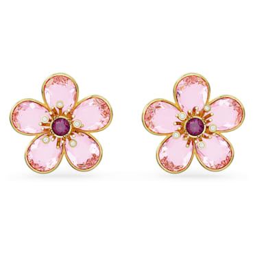Florere 耳釘, 花朵, 粉紅色, 鍍金色色調 - Swarovski, 5656635