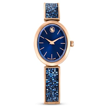 Crystal Rock Oval horloge, Swiss Made, Kristallen armband, Blauw, Roségoudkleurige afwerking - Swarovski, 5656822