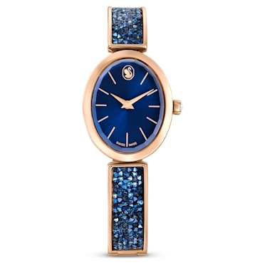 Relógio Crystal Rock Oval, Fabrico suíço, Pulseira de metal, Azul, Acabamento em rosa dourado - Swarovski, 5656822