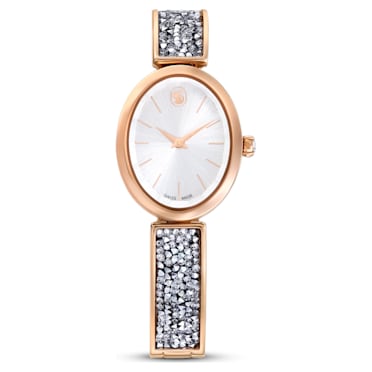 Zegarek Crystal Rock Oval, Swiss Made, Metalowa bransoleta, W odcieniu różowego złota, Powłoka w odcieniu różowego złota - Swarovski, 5656851