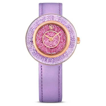 Orologio Crystalline Lustre, Fabbricato in Svizzera, Cinturino in pelle, Viola, Finitura in tono oro rosa - Swarovski, 5656896
