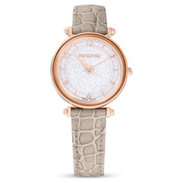Relógio Crystalline Wonder, Fabrico suíço, Pulseira de couro, Bege, Acabamento em rosa dourado - Swarovski, 5656899