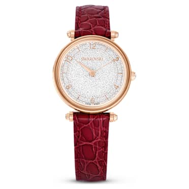 Crystalline Wonder นาฬิกา, Swiss Made, สายหนัง, แดง, เคลือบโทนสีโรสโกลด์ - Swarovski, 5656905