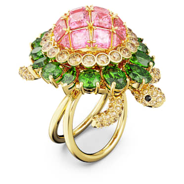 Idyllia cocktail ring, Turtle, Multicoloured, Gold-tone plated - Swarovski, 5657286