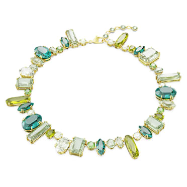 Gema necklace, Mixed cuts, Green, Gold-tone plated - Swarovski, 5657388