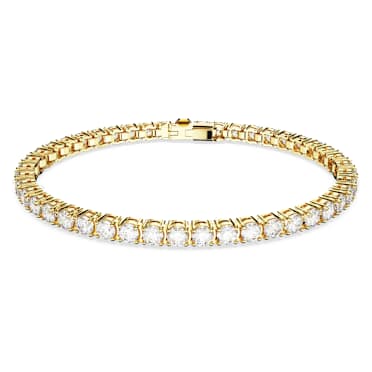 Matrix Tennis สร้อยข้อมือ, เจียระไนทรงกลม, ขาว, เคลือบโทนสีทอง - Swarovski, 5657662