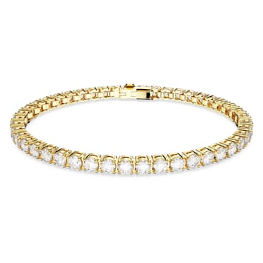 Matrix Tennis bracelet, Round cut, White, Gold-tone plated - Swarovski, 5657664