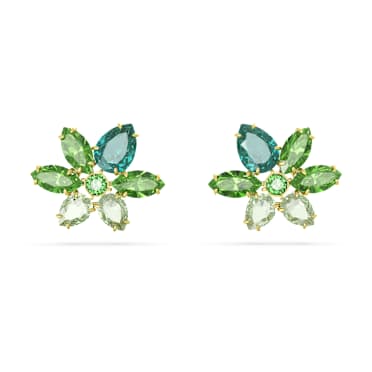 Gema Örhängen, Blandade slipningar, Blomma, Grön, Guldfärgad plätering - Swarovski, 5658400