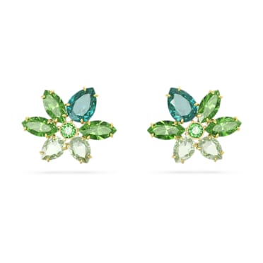 Gema 耳钉, 混合切割, 花朵, 绿色, 镀金色调 - Swarovski, 5658400