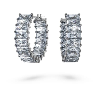 Pendientes de aro Matrix, Talla baguette, Grises , Baño de rutenio - Swarovski, 5658650