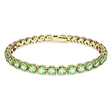 Matrix Tennis armband, Ronde slijpvorm, Groen, Goudkleurige toplaag - Swarovski, 5658848