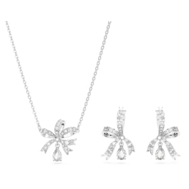 Hyperbola set, Bow, White, Rhodium plated - Swarovski, 5660118