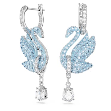Swarovski Iconic Swan drop earrings, Swan, Blue, Rhodium plated - Swarovski, 5660593