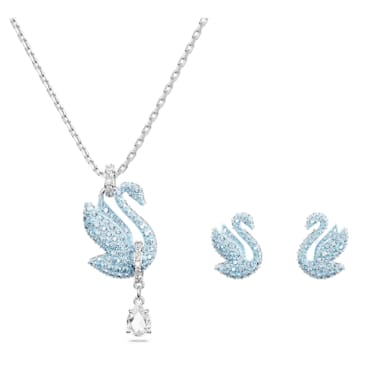 Conjunto Swarovski Iconic Swan, Cisne, Azul, Baño de rodio - Swarovski, 5660597