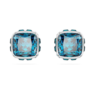 ต่างหูเม็ดเดี่ยว Birthstone, เจียระไนทรงสี่เหลี่ยมจัตุรัส, ธันวาคม, น้ำเงิน, เคลือบโรเดียม - Swarovski, 5660796