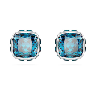 Birthstone stud earrings, Square cut, December, Blue, Rhodium plated - Swarovski, 5660796