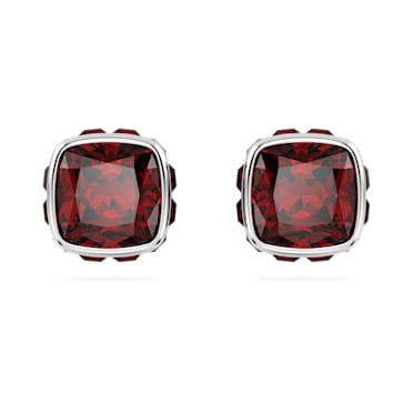 Birthstone stud earrings, Square cut, January, Red, Rhodium plated - Swarovski, 5660798