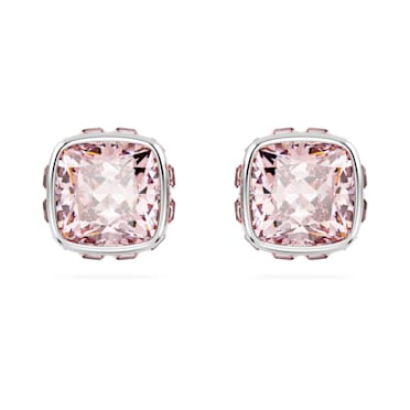 Birthstone stud earrings, Square cut, June, Pink, Rhodium plated - Swarovski, 5660799